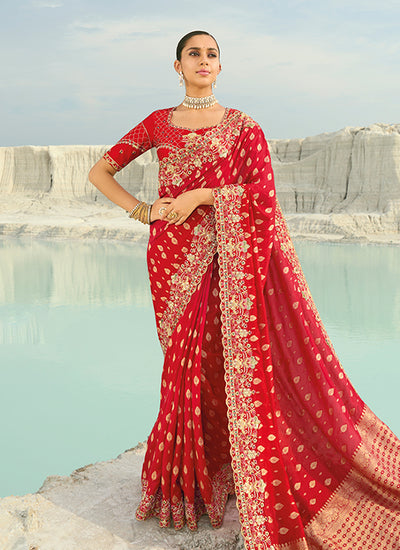Bridal Red Wedding Saree With Blouse