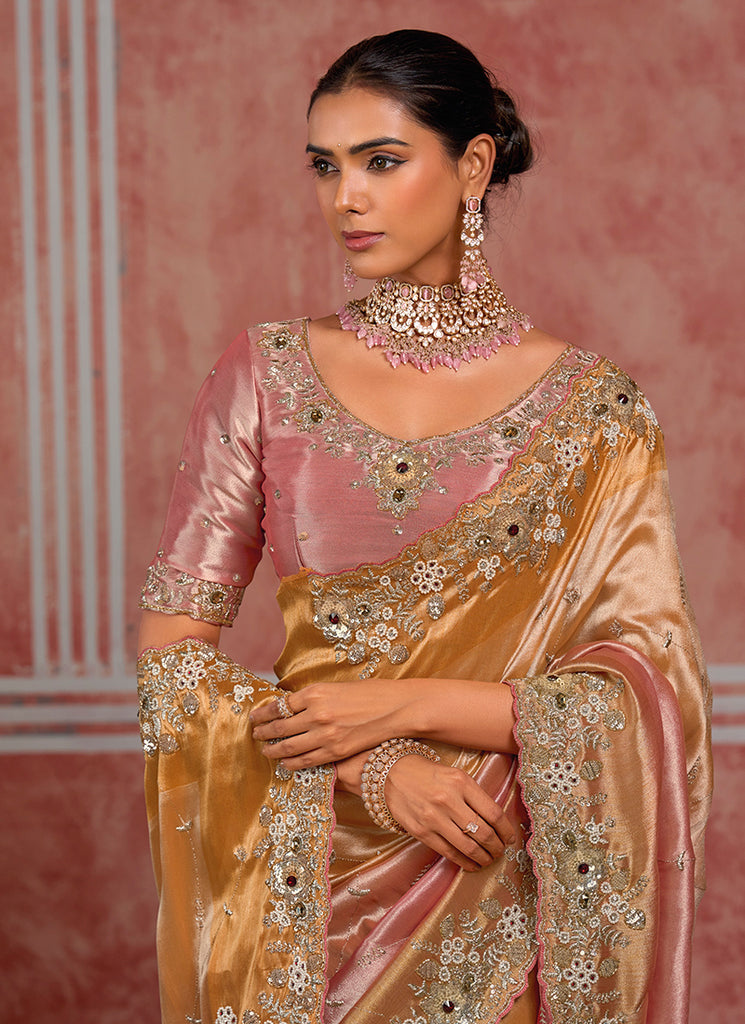 Buy Peach And Pink Wedding Saree In Australia