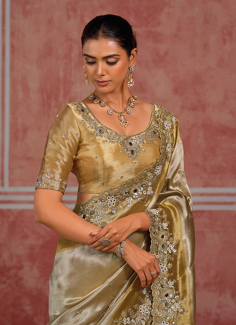 Buy Champagne Gold Wedding Saree In Canada