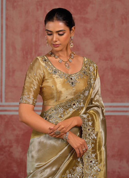 Buy Champagne Gold Wedding Saree In Canada