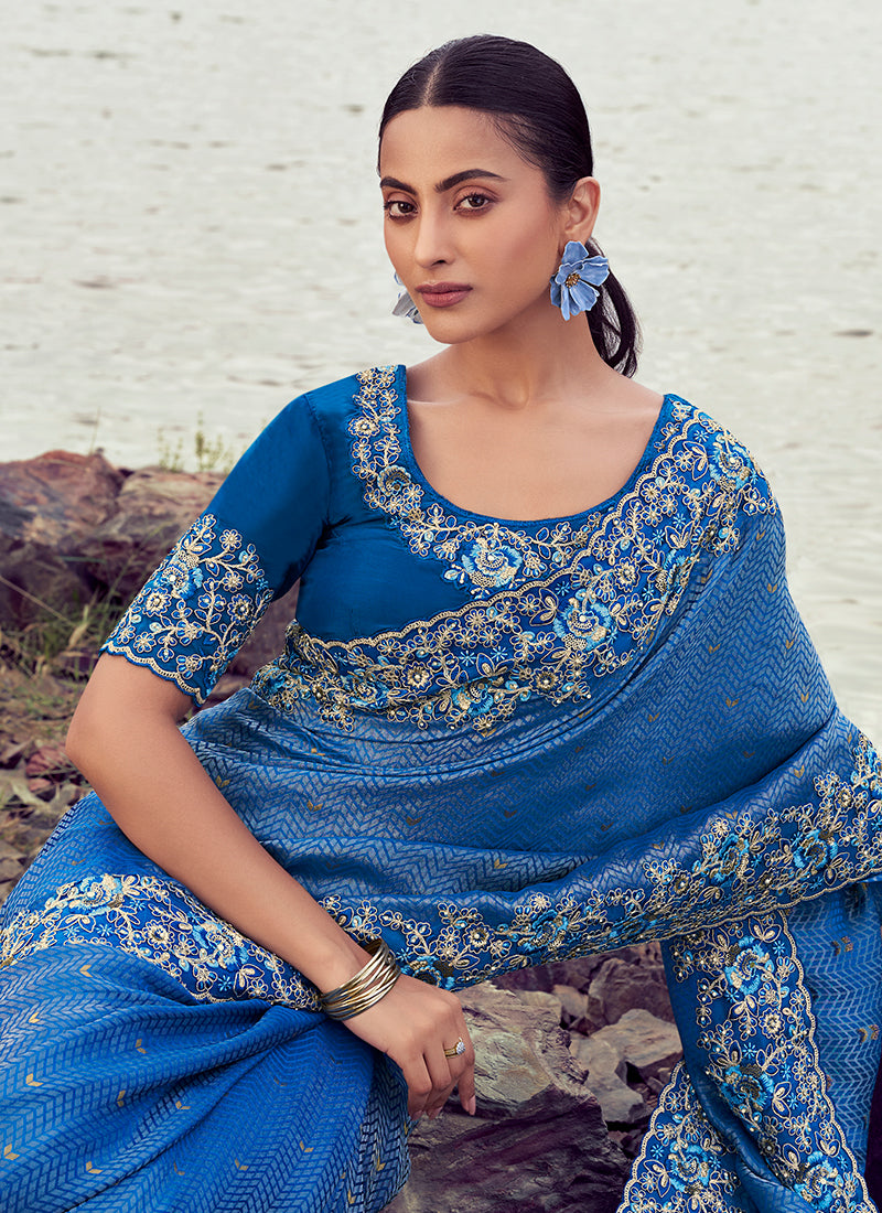 Shop Royal Blue Indian Saree Online 