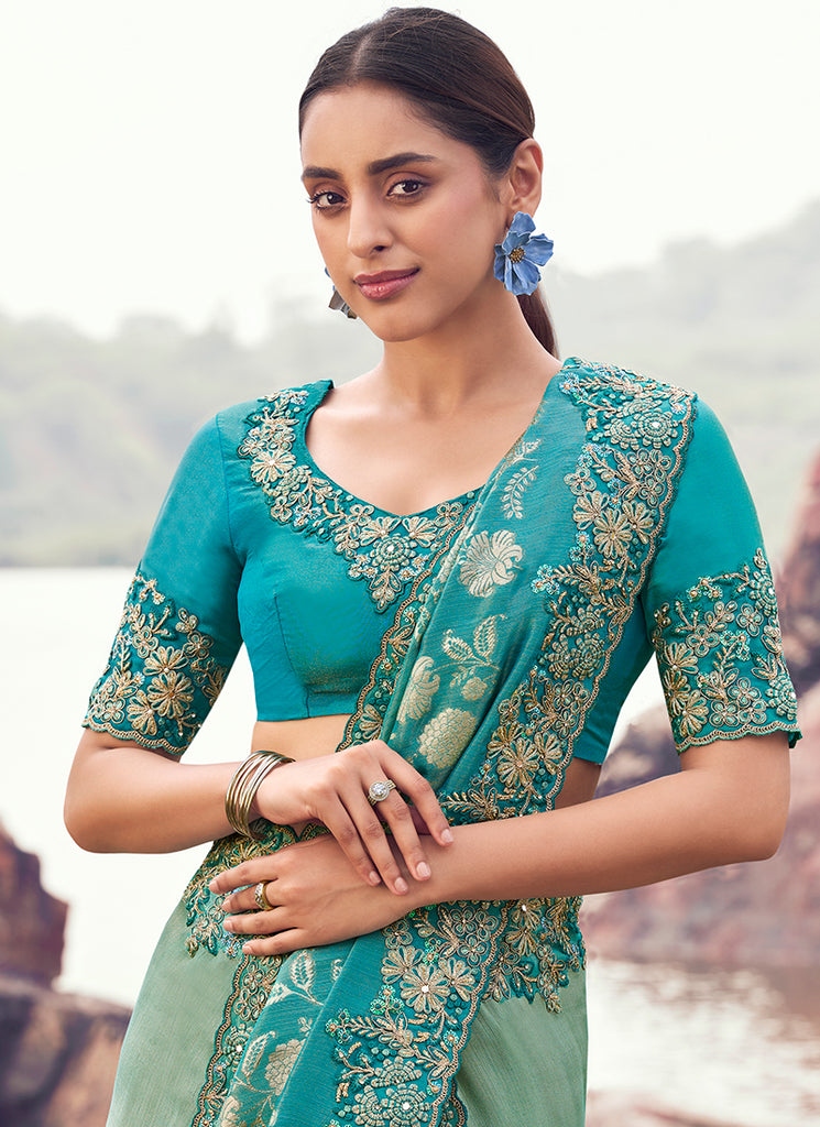 Buy Firozi Blue Saree In UAE