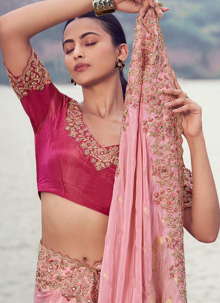 Shop Pink Handwork Saree Online