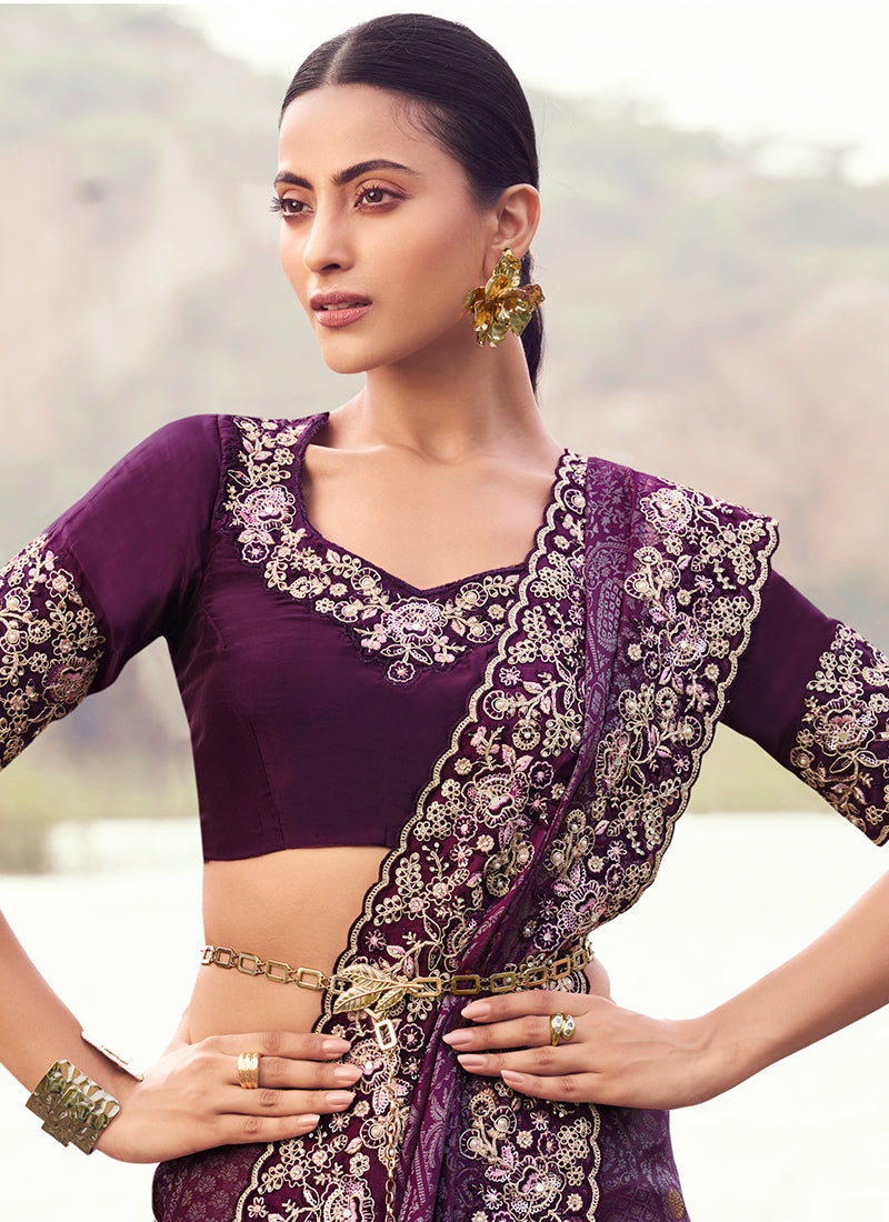 Buy Wine Purple Wedding Saree In Australia