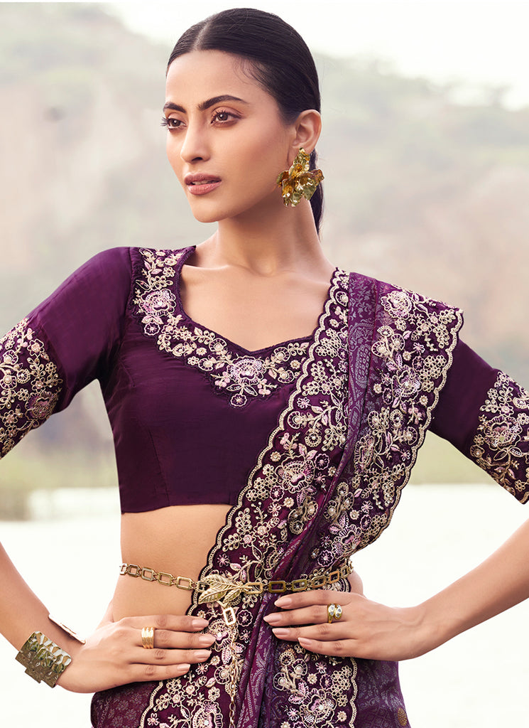 Buy Wine Purple Wedding Saree In Australia