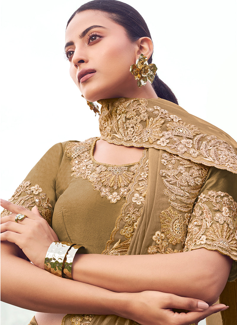 Buy Golden Brown Wedding Saree In UK
