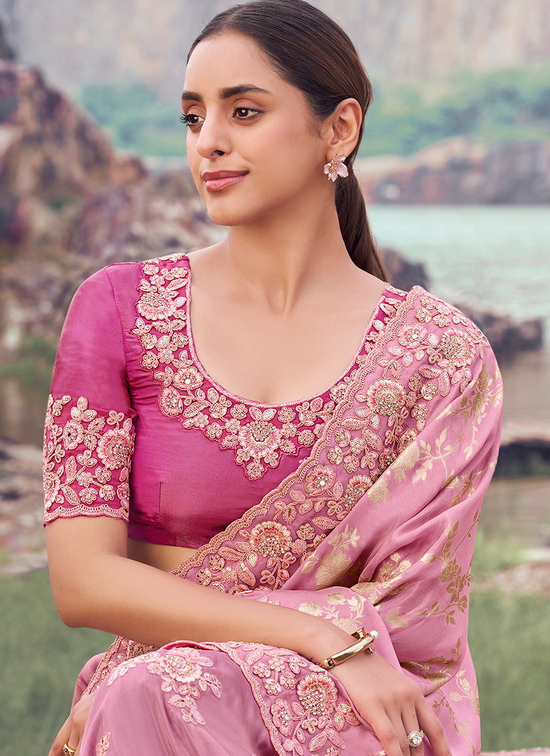 Buy Pink Wedding Saree In USA