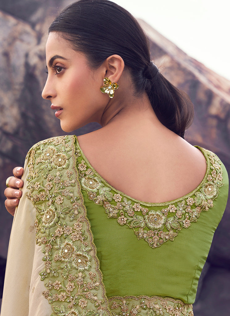 Buy Green Cream Wedding Saree In Germany