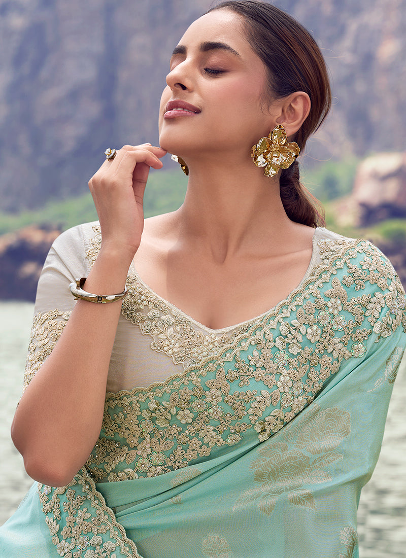 Buy Light Blue Wedding Saree In UAE