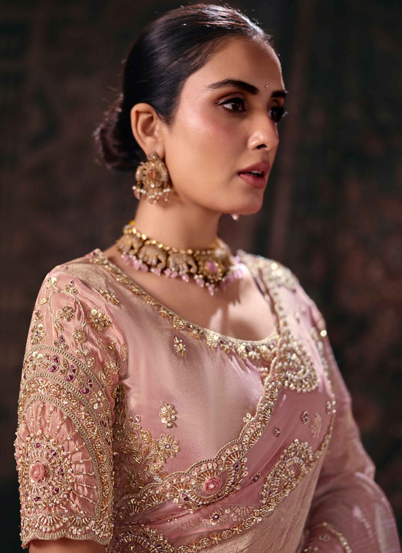 Shop Traditional Powder Pink Silk Saree In UK