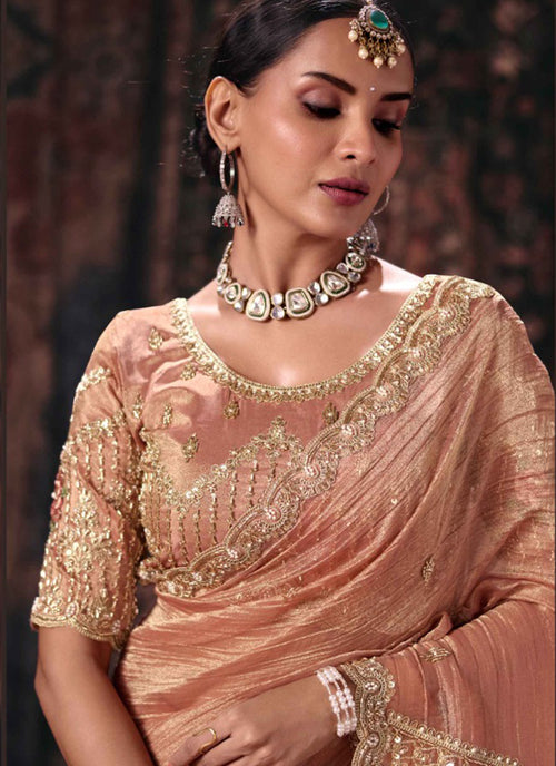 Buy Wedding Soft Peach Silk Sari In Spain