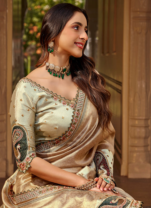 Buy Sage Golden Traditional Saree In Fiji