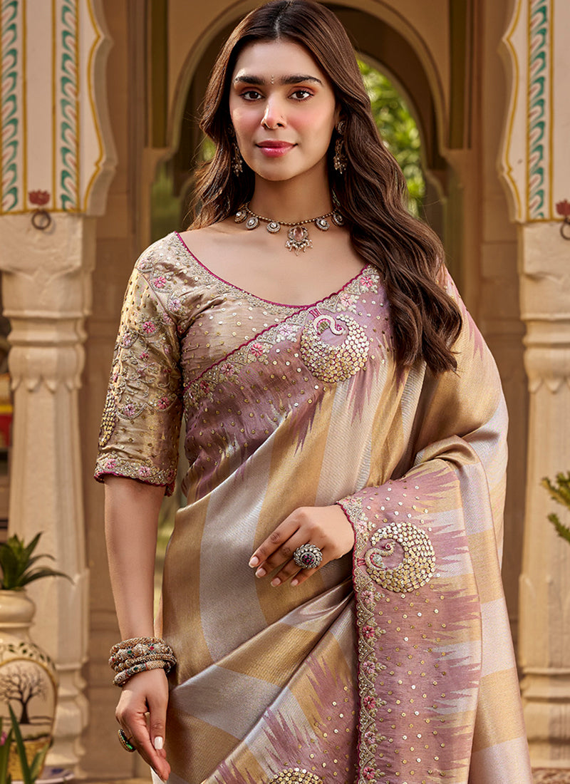 Shop Rose Gold Wedding Wear Saree
