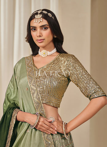 Green Ombré Sequins Embroidery Wedding Lehenga Choli