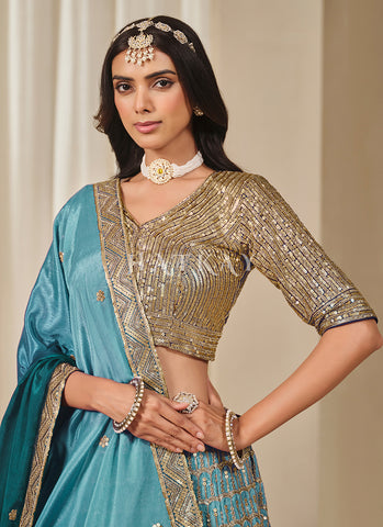 Blue Ombré Sequins Embroidery Wedding Lehenga Choli