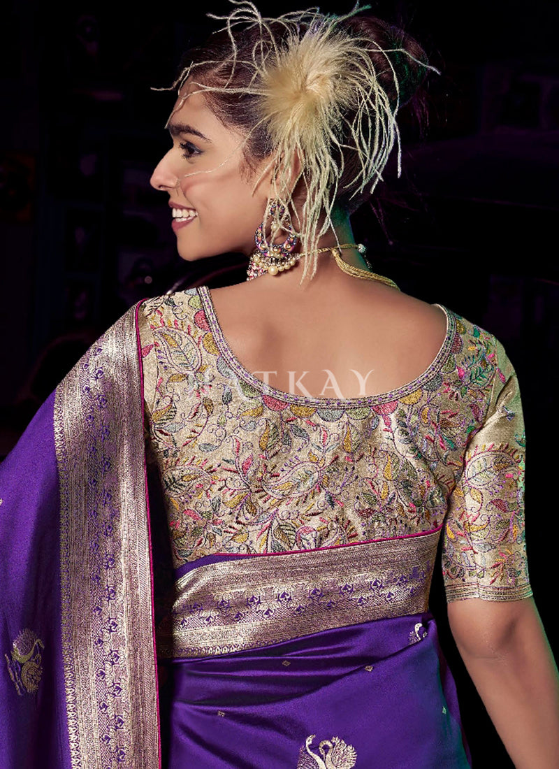 Violet And Beige Designer Saree