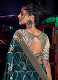 Turquoise And Beige Silk Saree
