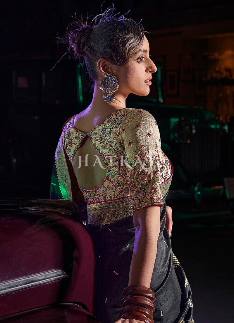 Black And Beige South Saree