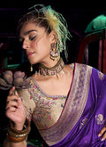 Violet And Beige Wedding Silk Saree