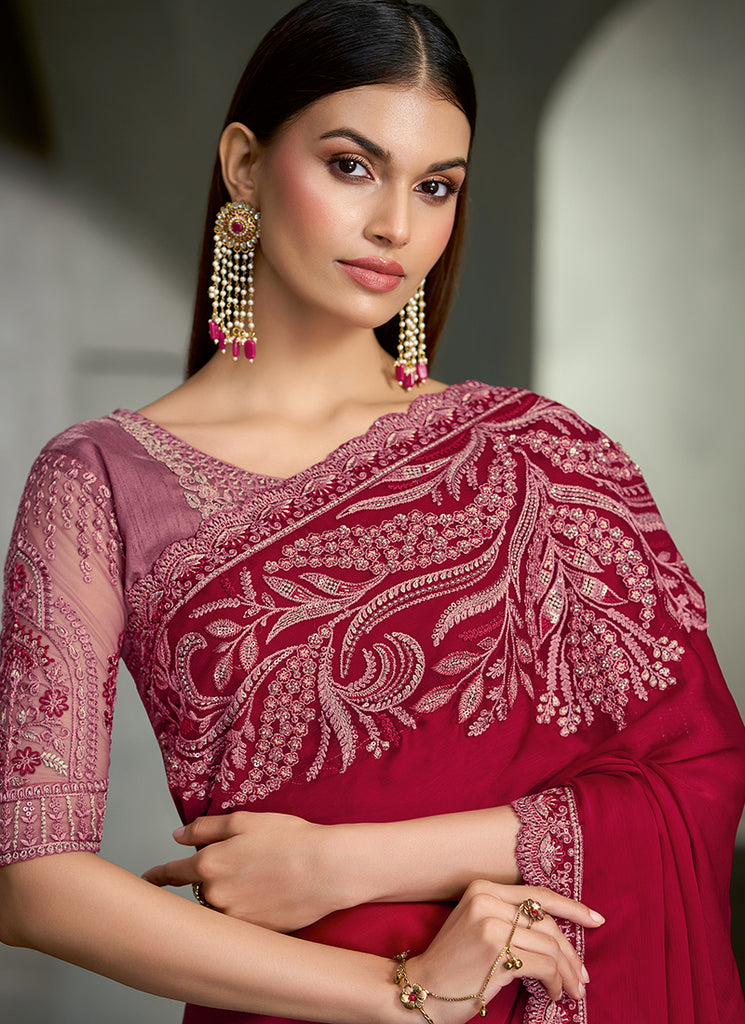 Buy Cherry Red Wedding Sari  In USA