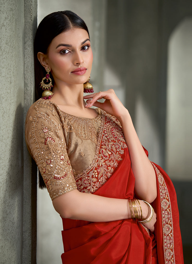Shop Burnt Orange Festival Saree In France