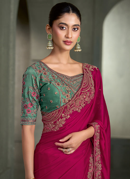 Buy Magenta And Green Traditional Saree In Australia