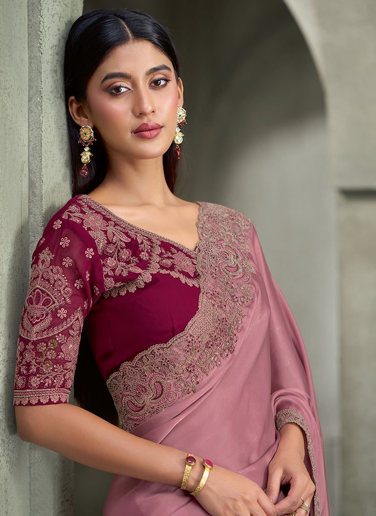 Buy Pink And Maroon Wedding Saree In Canada