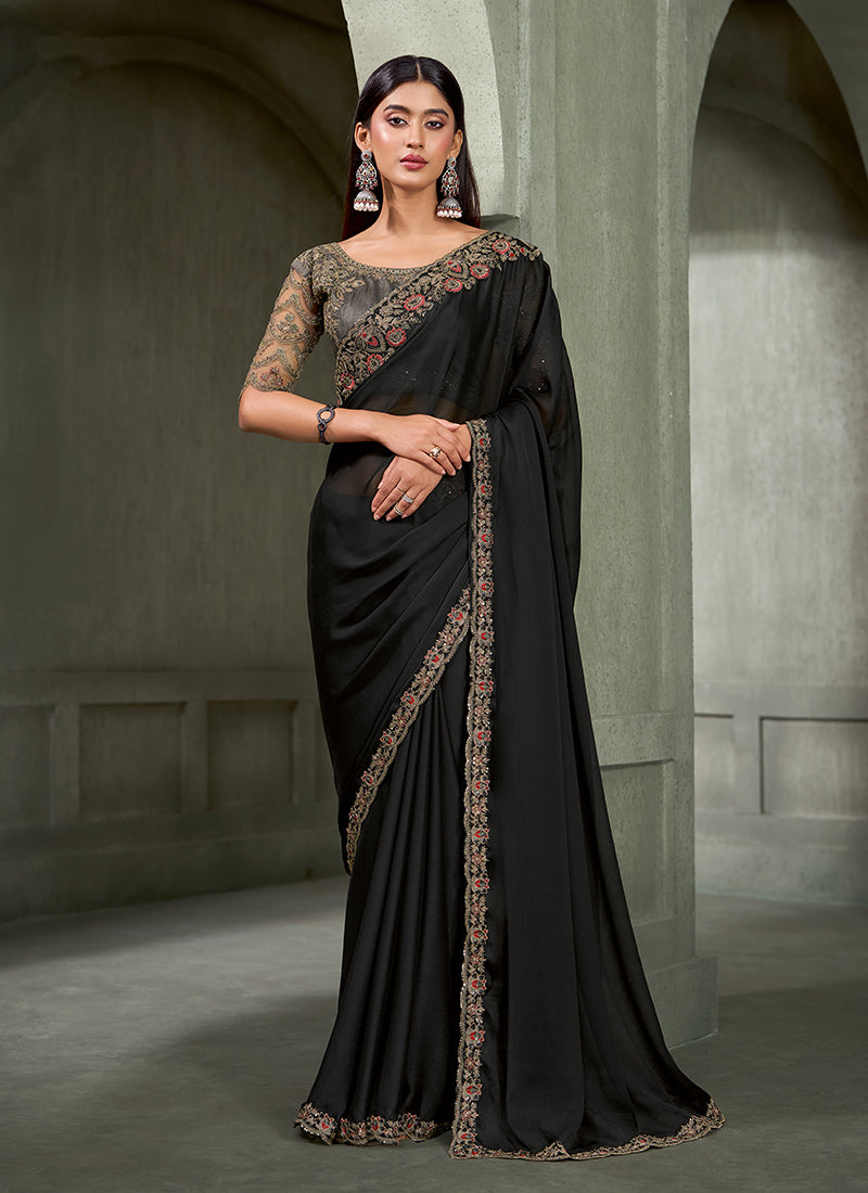 Black Traditional Embroidered Wedding Saree