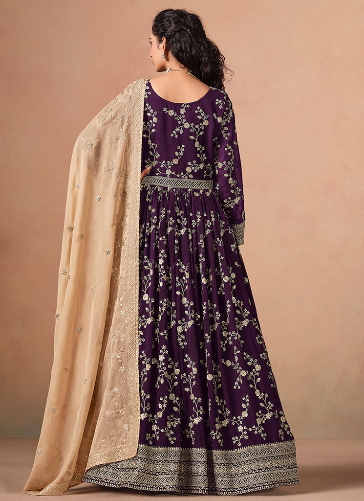 Deep Wine Embroidery Anarkali Suit