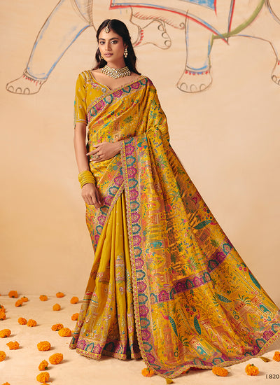 Yellow Multi Embroidery Designer Saree