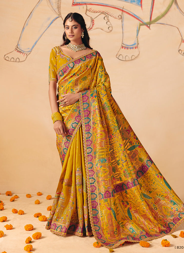 Yellow Multi Embroidery Designer Saree