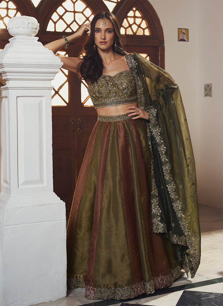 Buy Olive Gold & Antique Rose Lehenga Set In Australia