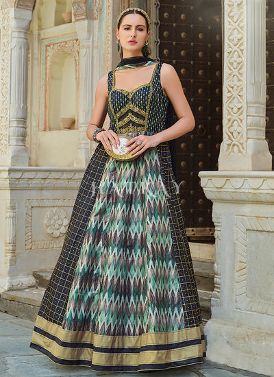 Dark Blue Handwork Embroidery Anarkali Suit