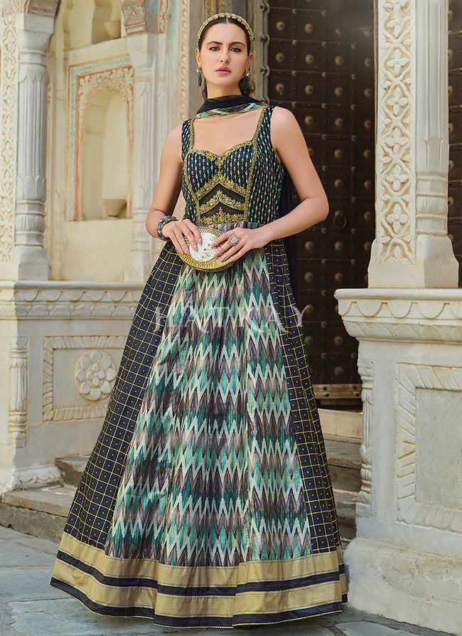 Dark Blue Handwork Embroidery Anarkali Suit