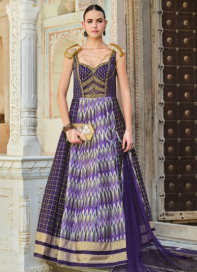 Purple Handwork Embroidery Anarkali Suit