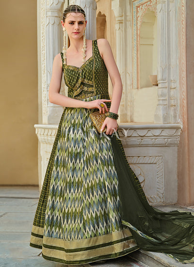 Dark Green Handwork Embroidery Anarkali Suit