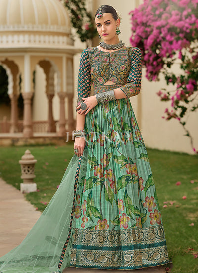 Green Handwork Embroidery Anarkali Suit