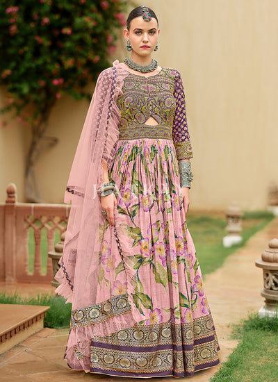 Pink Handwork Embroidery Anarkali Suit