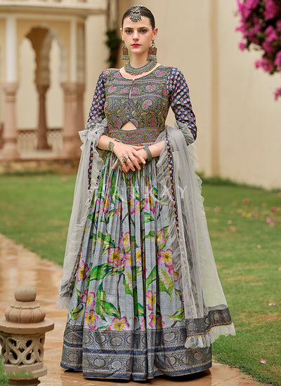 Grey Handwork Embroidery Anarkali Suit