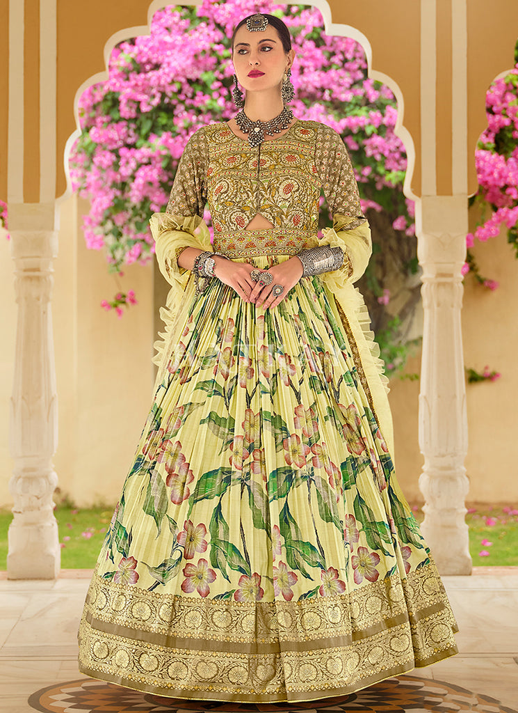 Yellow Handwork Embroidery Anarkali Suit