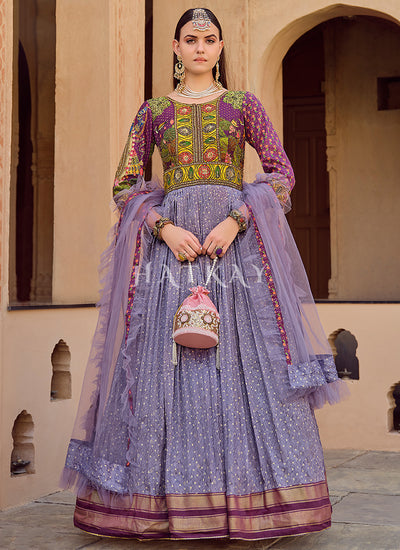 Lavender Handwork Embroidery Anarkali Suit