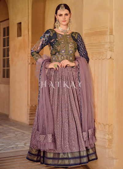 Mauve Purple Handwork Embroidery Anarkali Suit