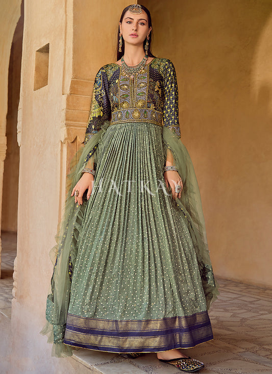 Mint Green Handwork Embroidery Anarkali Suit