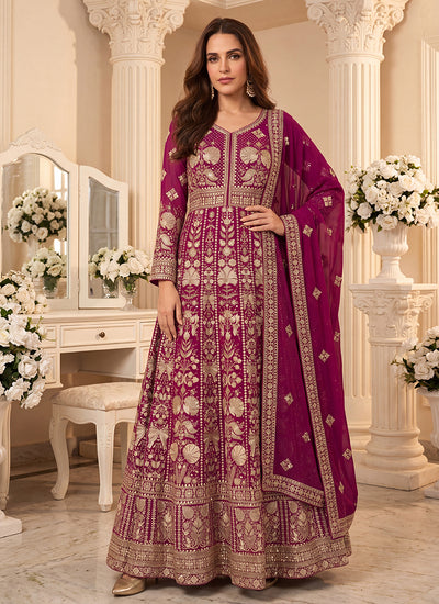 Rani Pink Embroidered Georgette Anarkali Suit