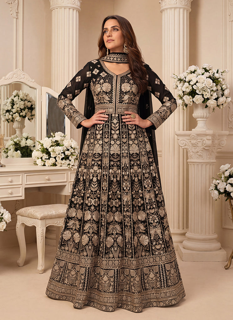 Black Embroidered Georgette Anarkali Suit