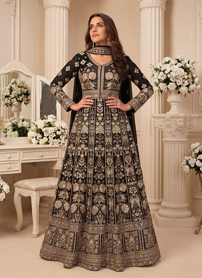 Black Embroidered Georgette Anarkali Suit