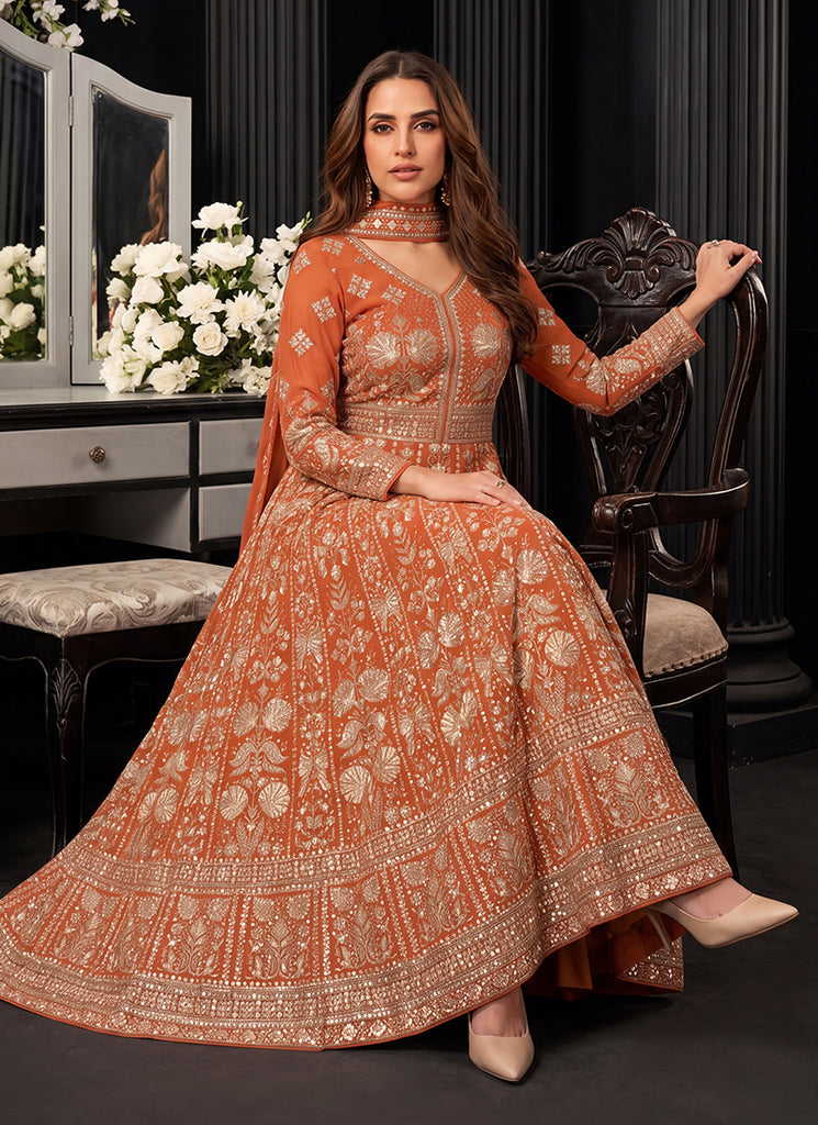 Buy Orange Anarkali Gown In Canada