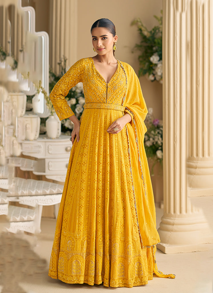Buy Anarkali Dress - Golden Yellow Chikankari Anarkali Suit In Canada Buy Anarkali Dress - Golden Yellow Chikankari Anarkali Suit In Canada