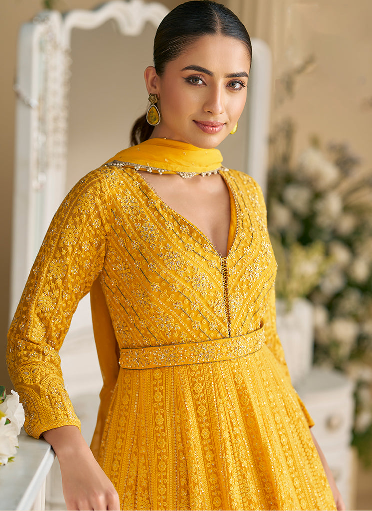 Buy Anarkali Dress - Golden Yellow Chikankari Anarkali Suit In Canada Buy Anarkali Dress - Golden Yellow Chikankari Anarkali Suit In Canada