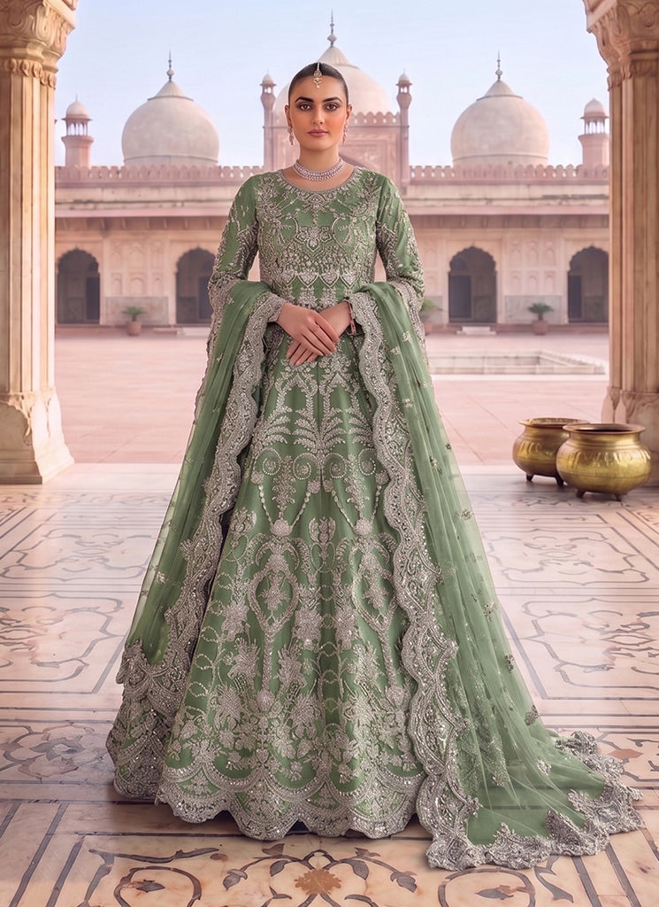 Green Embroidery Net Anarkali Gown